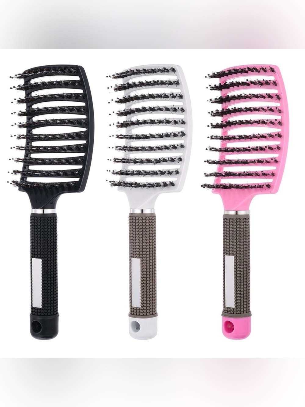Curved Natural Boar Bristle Vented Detangling Hair Brush for Men, Women & Kids